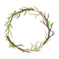 Bare Tree Branch Entangled in Round Wreath Vector Illustration