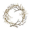 Bare Tree Branch Entangled in Round Wreath Vector Illustration