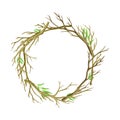 Bare Tree Branch Entangled in Round Wreath Vector Illustration