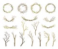 Bare Tree Branch Entangled in Wreath and Tied in Semi Circle Big Vector Set