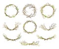 Bare Tree Branch Entangled in Wreath and Tied in Semi Circle Vector Set