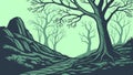 Bare Tree on Rocky Path in Dark Forest, Flat Vector Illustration, vector design Generative AI Royalty Free Stock Photo