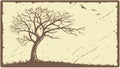 Bare Tree in Rustic Landscape Frame, Melancholic Nature Art, vector design Generative AI Royalty Free Stock Photo