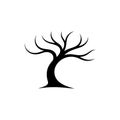 Bare Tree Silhouette with Curved Trunk and Branches on White Background Royalty Free Stock Photo