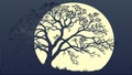 Bare Tree Silhouette in Moonlight Night Scene, vector design Generative AI Royalty Free Stock Photo