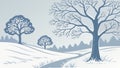 Bare Trees Snowy Hillside Path Vector, vector design Generative AI Royalty Free Stock Photo