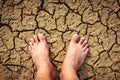 Barefeet on dry soil.