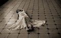 Barefeet woman laying on the floor Royalty Free Stock Photo