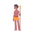 Barefoot African Aboriginal Man Character Dressed in Traditional Tribal Clothing Holding Spear Vector Illustration Royalty Free Stock Photo