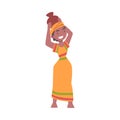 Barefoot African Aboriginal Woman Character Dressed in Traditional Tribal Clothing Carrying Vase on Her Head Vector Royalty Free Stock Photo