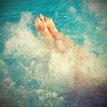 Barefoot female while taking bath in the thermal pool with vinta Royalty Free Stock Photo