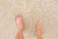 Barefoot legs walking in the seashore, in summer sea Royalty Free Stock Photo