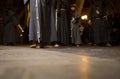 Barefoot penitents during Easter holy week procession in mallorca vertical