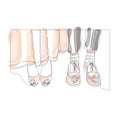 Barefooted feet are male and female. Wedding. One line drawing isolated  object by hand on a white background Royalty Free Stock Photo