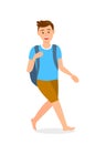 Barefooted Man with Backpack Cartoon Character