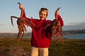 Barents sea diver with king crabs