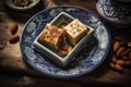 Barfi, a dense and fudgy milk-solid dessert, flavored with nuts, fruits, food for Diwali holiday, Hindu festival, generative AI