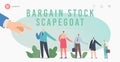 Bargain Stock Scapegoat Landing Page Template. Huge Boss Hand Pointing on Business People Shift the Blame on Businessman