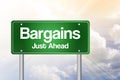 Bargains Just Ahead Green Road Sign Royalty Free Stock Photo