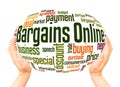 Bargains online word cloud hand sphere concept