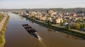 Barge Carries Coal Along Kanawha River and Charleston West Virgina Royalty Free Stock Photo