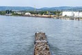 A barge carrying scrap metal on the Rhine in western Germany. Royalty Free Stock Photo