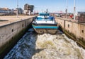 Barge in a Dutch sluice