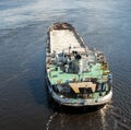 The barge floating in the Dnieper river Royalty Free Stock Photo