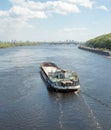 The barge floating in the Dnieper river Royalty Free Stock Photo