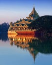 Barge Karaweik on Kandawgyi lake in Yangon, Myanmar Royalty Free Stock Photo