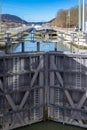 Barge in a lock of the Main Danube Canal near Kelheim,