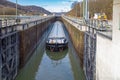 Barge in a lock of the Main Danube Canal near Kelheim,