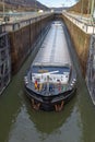 Barge in a lock of the Main Danube Canal near Kelheim,