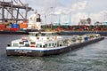 Barge on the Meuse river in the Port of Rotterdam. September 3, 2016