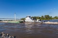 A barge moving northwards on River Missouri at Omaha