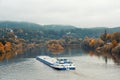 A barge navigates the Mosel River near Trier, Germany Royalty Free Stock Photo