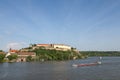 Barge passing in front of Petrovaradin fortress in Novi Sad, Serbia. This castle is one of the symbols of Serbia,
