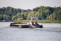 The barge sails along the Dnieper River