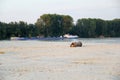 Barge Ship on the Danube River near Novi Sad in Vojvodina, Serbia from a Sand Island