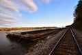 Barge south of dubuque near the mines of spain recreation area along the Canadian pacific railway tracks Royalty Free Stock Photo