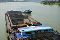 Barge and Tug Boat cargo ship in Choaphraya river at Ayutthaya Thailand Royalty Free Stock Photo