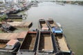 Barge or Tugboat cargo ship shipwreck at dock stop for repair