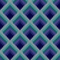 Bargello seamless vector pattern in blue colors, traditional italian embroidery, Imitation of needlepoint embroidery Royalty Free Stock Photo