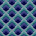 Bargello seamless vector pattern in blue colors, traditional italian embroidery, Imitation of needlepoint embroidery