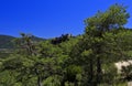 Bargeme Castle rising above the thickly forested Var Royalty Free Stock Photo