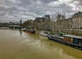 Barges on the flooded Seine River, Paris, France