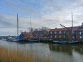 Barges moored at Snape Maltings in Suffolk