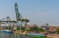 Barges at port Vict on Song Sai Gon River, Ho Chi Minh City, Vietnam