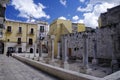 Small yard of Bari city, with ancient remains of a Romanesque building in center of old city, Puglia