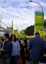 Visitors crowd the exhibition stands of the products